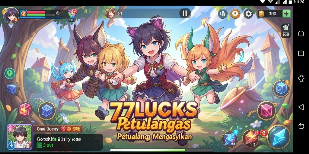 Tampilan gameplay seru dari 77LUCKS dengan karakter Anime.