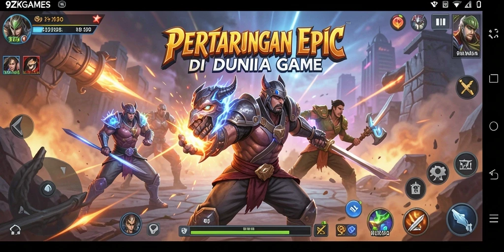 Screenshot gameplay 9ZKGAMES menampilkan aksi pertarungan yang intens.
