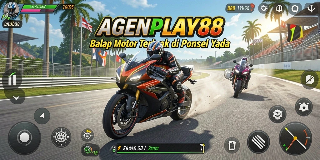 Screenshot AGENPLAY88 menampilkan aksi balap motor yang mendebarkan.