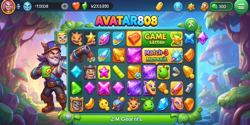 Tampilan gameplay Match-3 yang penuh warna dan menantang.