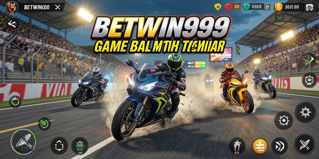 Tampilan gameplay seru di BETWIN999 saat balapan motor di lintasan.