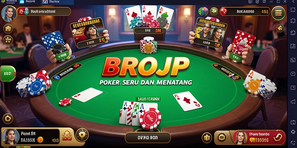Tampilan gameplay BROJP yang memukau dengan suasana poker yang nyata.
