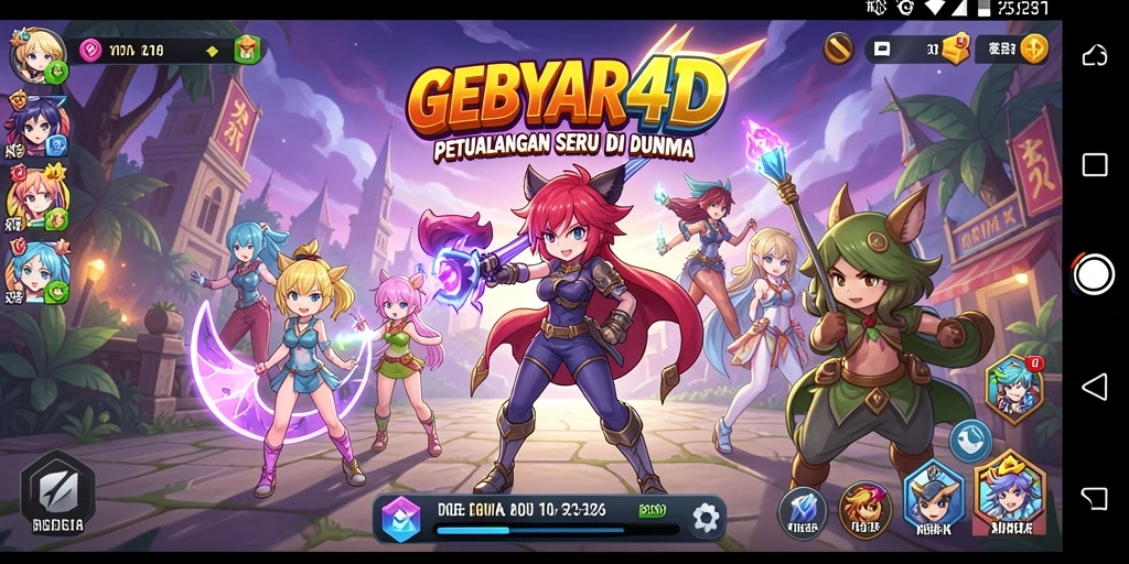 Tampilan gameplay GEBYAR4D yang menampilkan karakter anime yang dinamis.