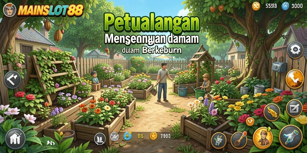 Tampilan gameplay MAINSLOT88 dengan berbagai aktivitas berkebun yang menarik.