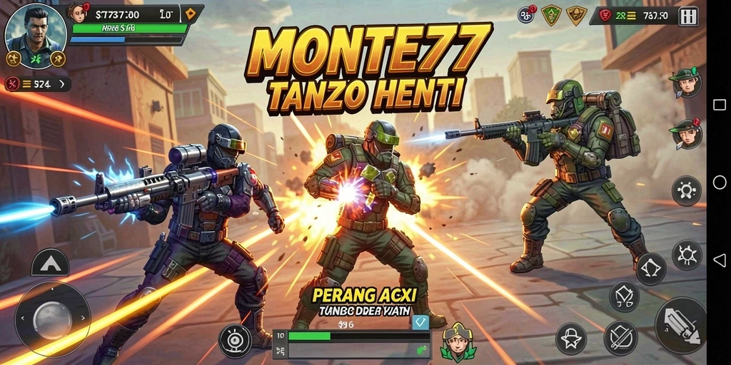 Screenshot gameplay <strong>MONTE77</strong> menampilkan aksi mendebarkan di medan perang.