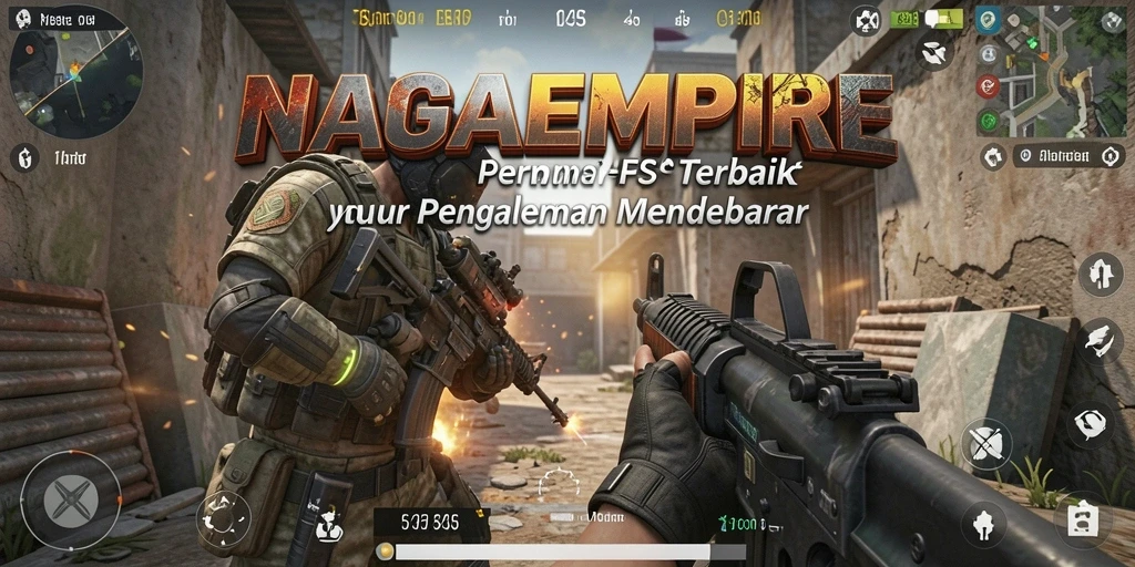 Tangkapan layar gameplay NAGAEMPIRE dengan aksi tembak-menembak yang intens.