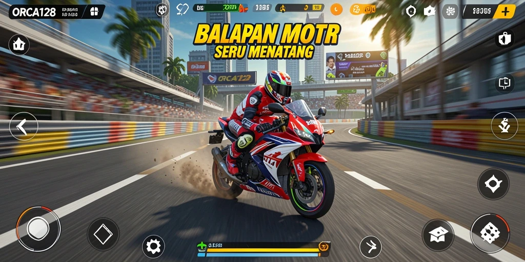 Tampilan balapan seru di ORCA128 dengan grafis halus.