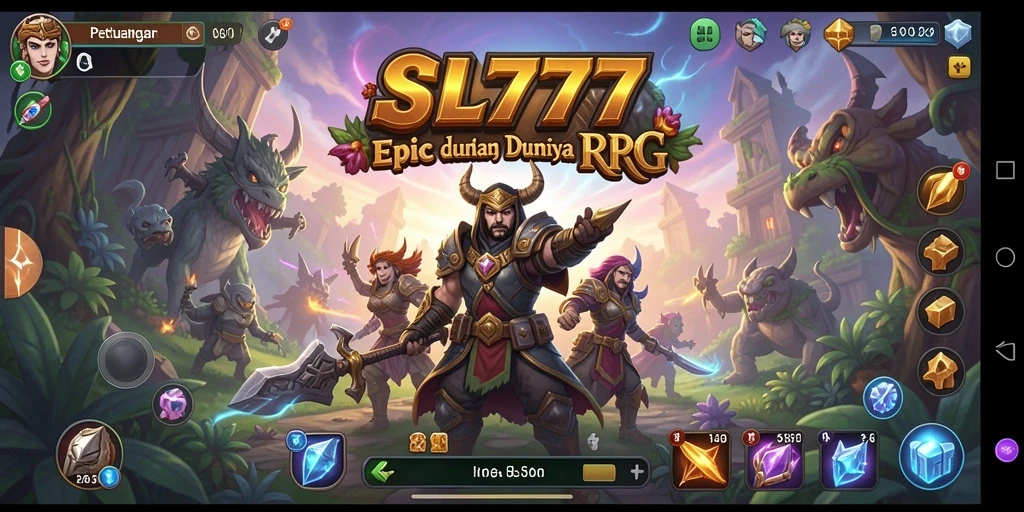 Screenshot gameplay RPG menunjukkan pertarungan epik dalam dunia SL777.