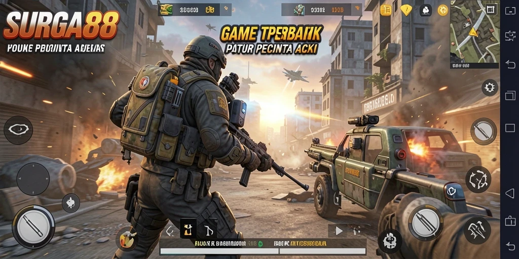 Screenshot gameplay SURGA88 yang menampilkan aksi tembak-menembak yang menegangkan.
